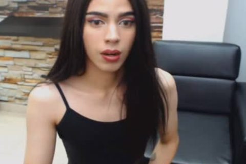 beautiful brunette hair tranny Hard upright dong