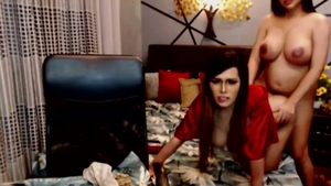Two attractive trannies Cumming Hard On cam