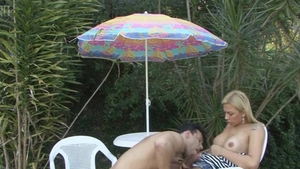 beauty Star pokes Her Boyfriend Outdoor